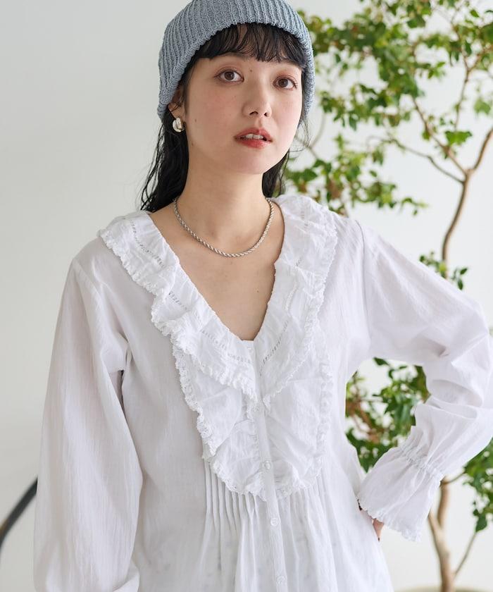 荷葉領 針褶襯衫