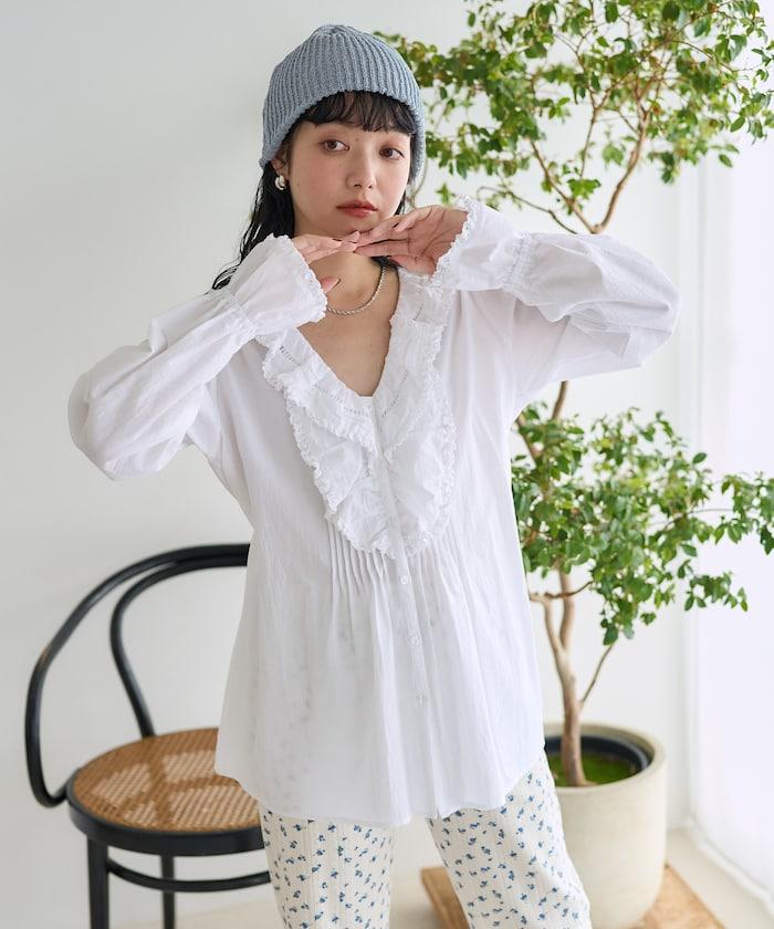 荷葉領 針褶襯衫