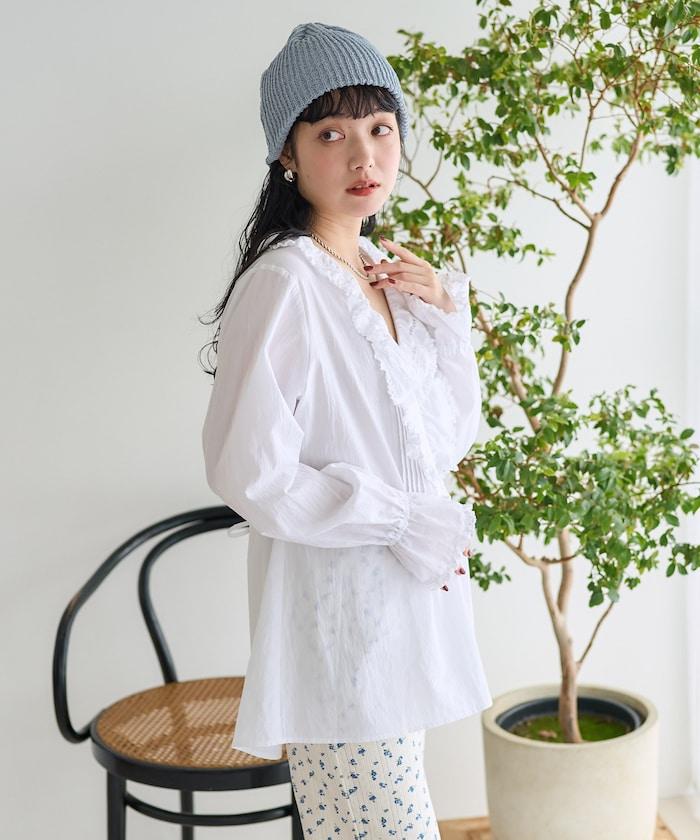 荷葉領 針褶襯衫