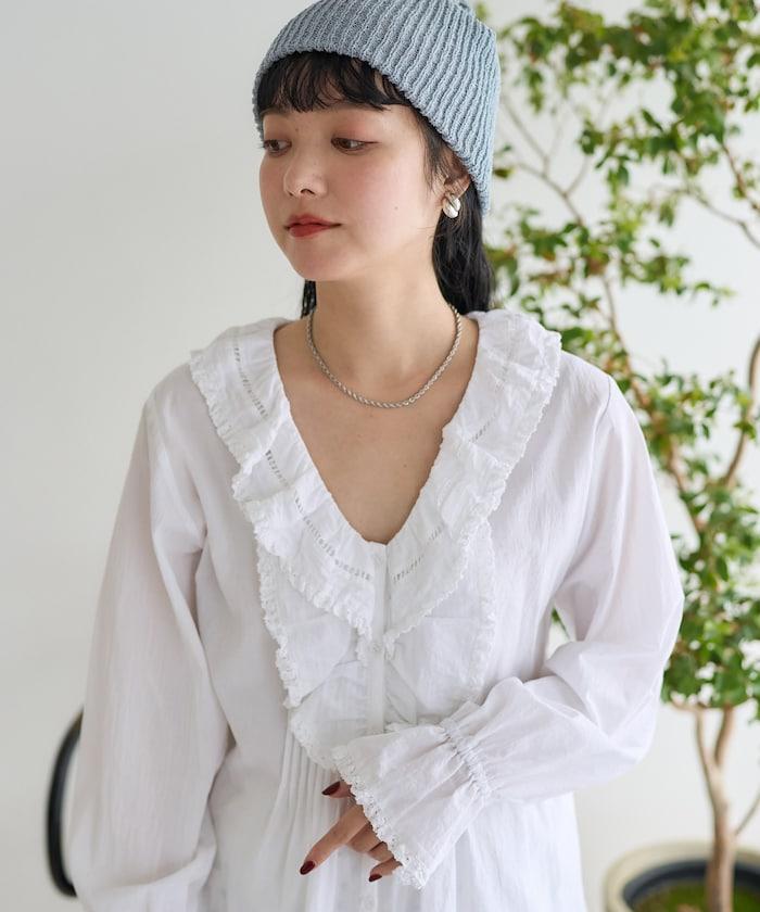 荷葉領 針褶襯衫