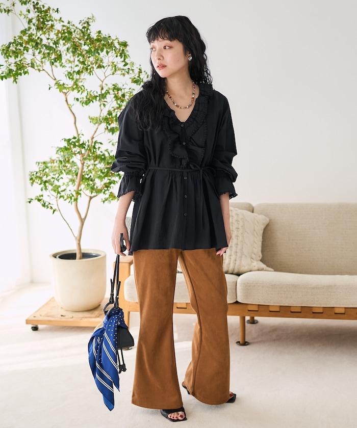 荷葉領 針褶襯衫