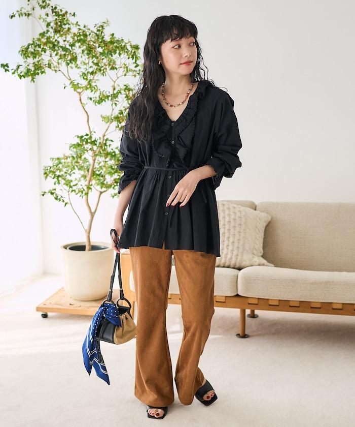 荷葉領 針褶襯衫