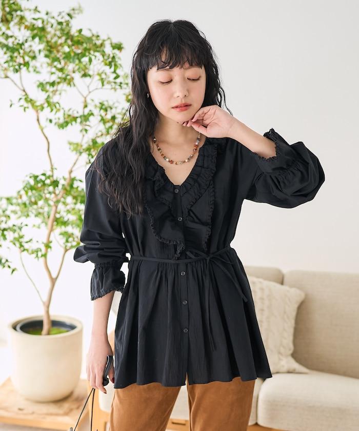 荷葉領 針褶襯衫