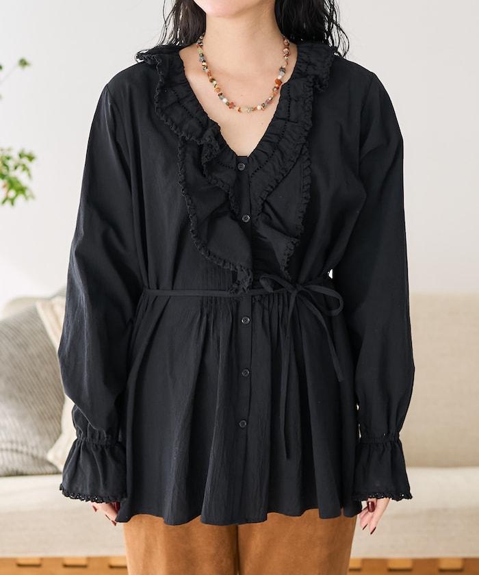 荷葉領 針褶襯衫