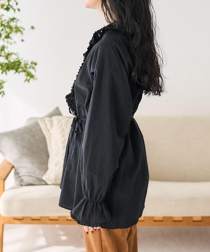 荷葉領 針褶襯衫