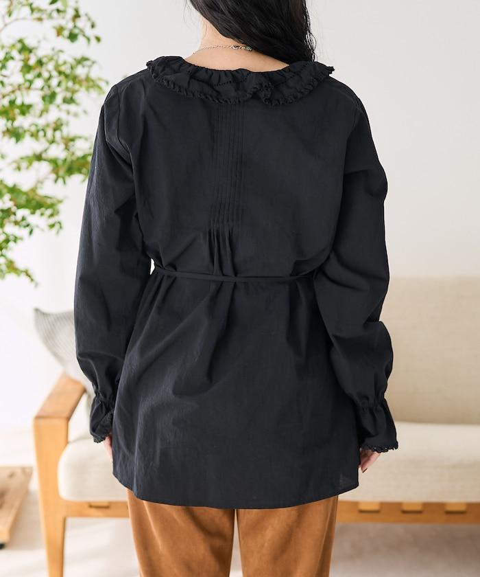 荷葉領 針褶襯衫