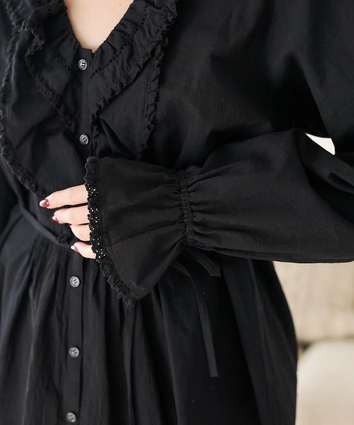 荷葉領 針褶襯衫