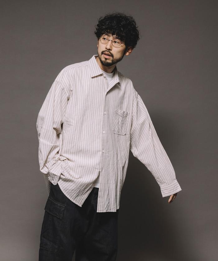 聯名 常規顏色 長袖條紋襯衫 褶皺加工