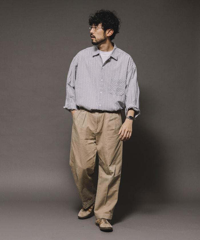 聯名 常規顏色 長袖條紋襯衫 褶皺加工