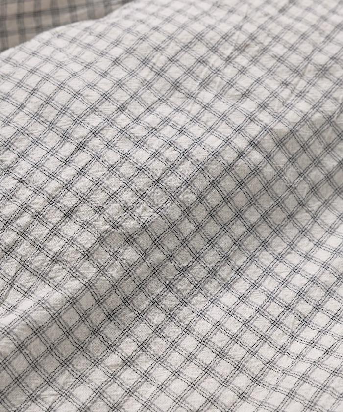 普通顏色 長袖格子襯衫 褶皺加工
