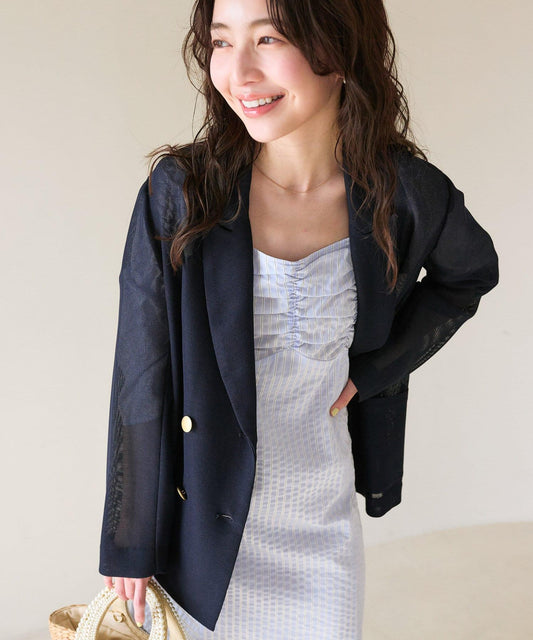 【人氣員工miki監修】網眼金屬鈕釦亮面夾克