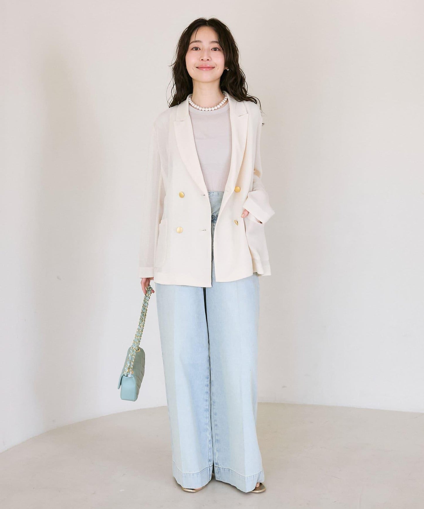 【人氣員工miki監修】網眼金屬鈕釦亮面夾克