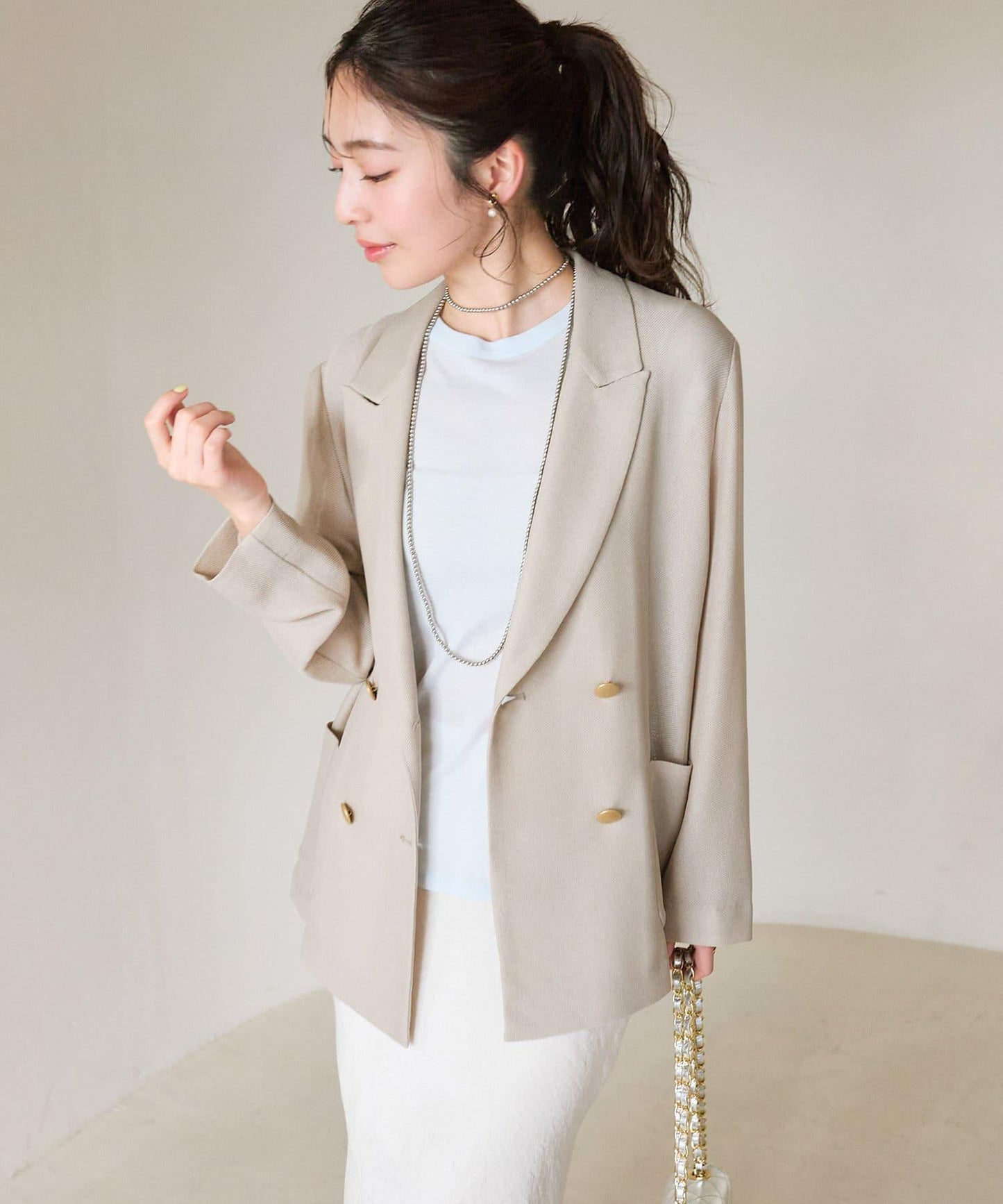 【人氣員工miki監修】網眼金屬鈕釦亮面夾克