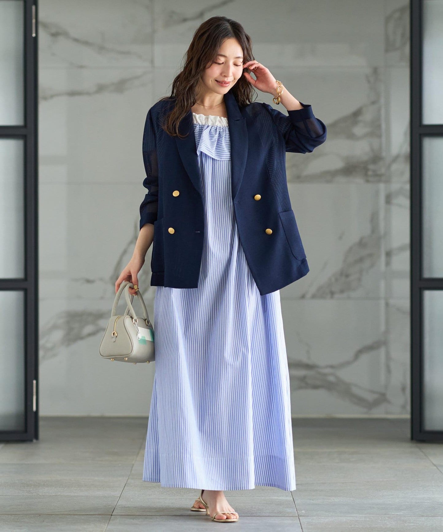 【人氣員工miki監修】網眼金屬鈕釦亮面夾克