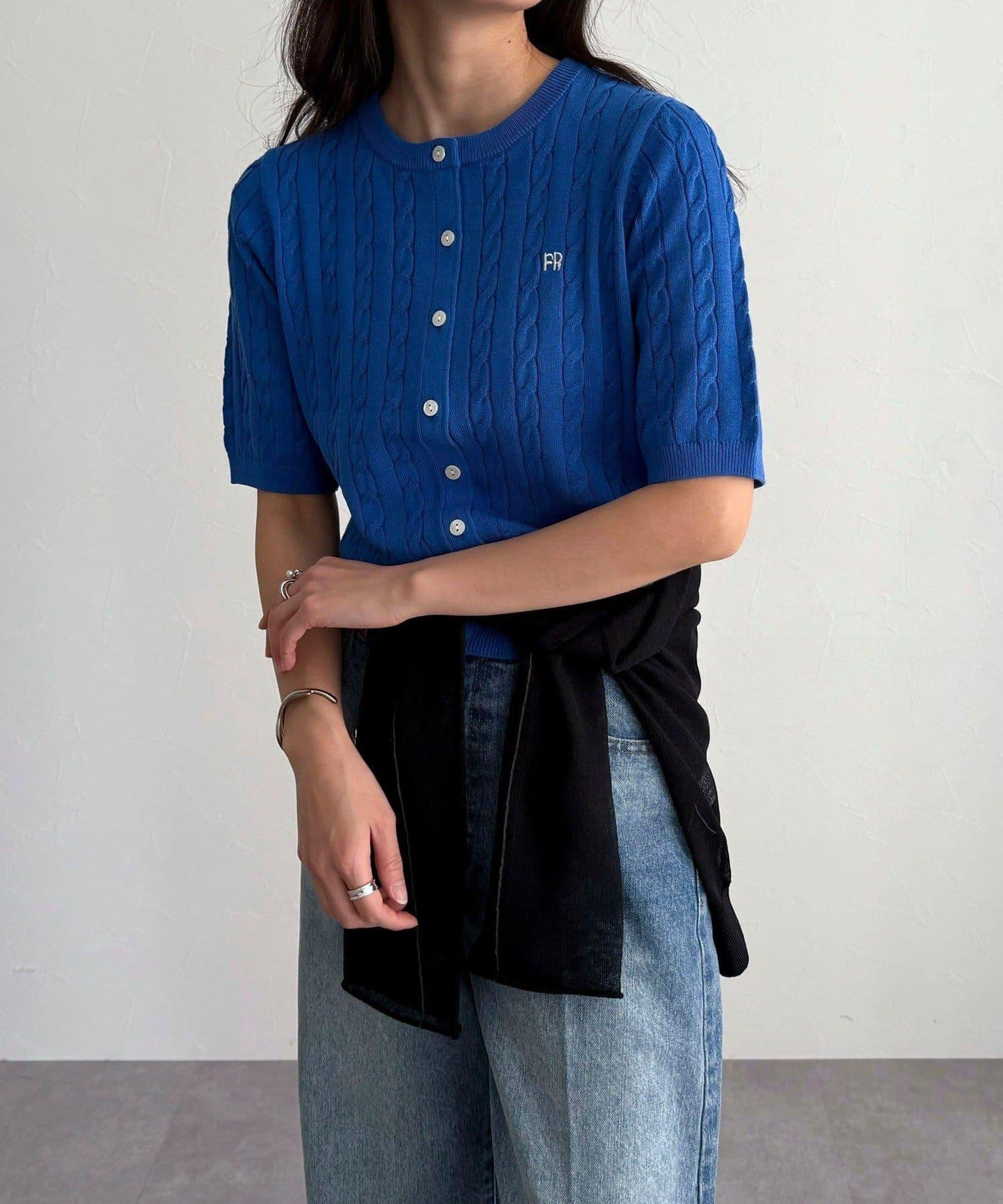 FR刺繡連帽圖案短袖開衫