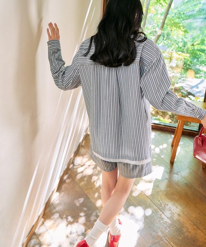 蕾絲拼接條紋襯衫(可搭配套裝)