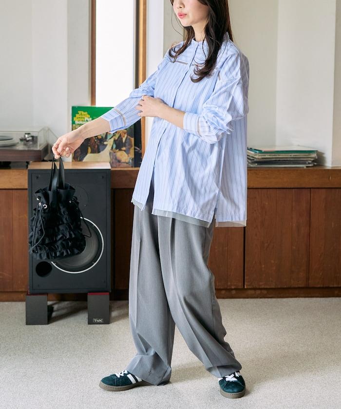 蕾絲拼接條紋襯衫(可搭配套裝)