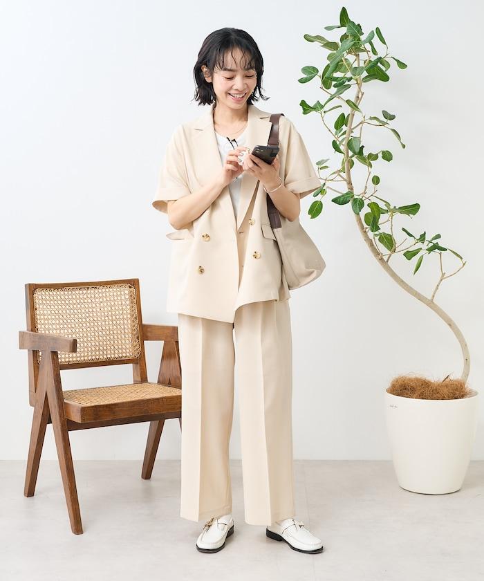 接觸冷感/UV 亞麻觸感 短袖 套裝外套