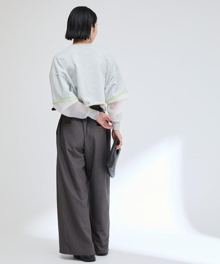 蕾絲×條紋 分裂寬鬆褲