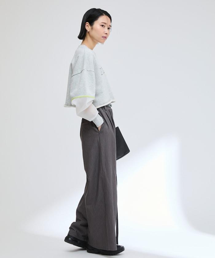 蕾絲×條紋 分裂寬鬆褲