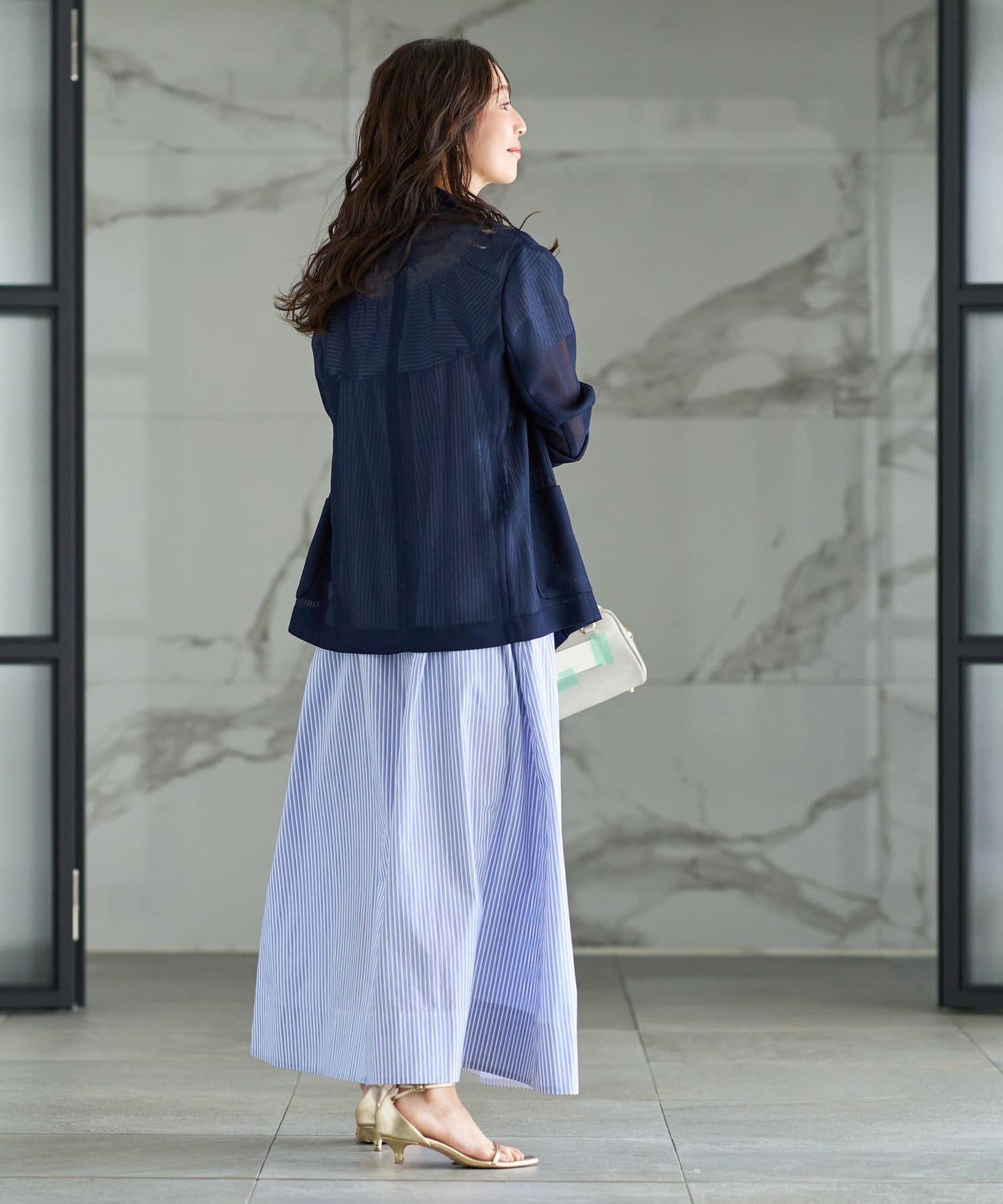 【人氣員工miki監修】網眼金屬鈕釦亮面夾克