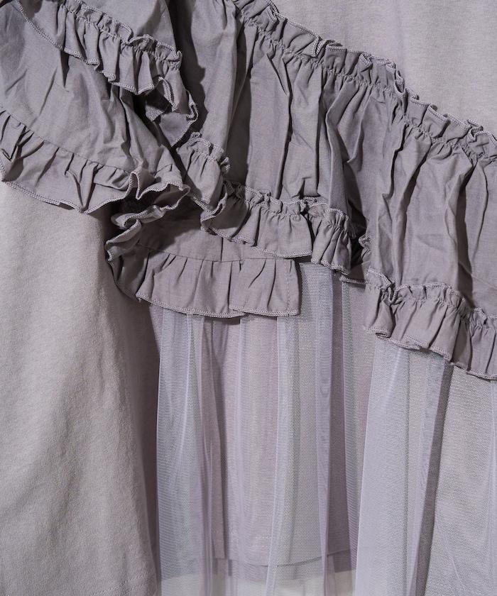 褶邊蕾絲拼接長袖T恤