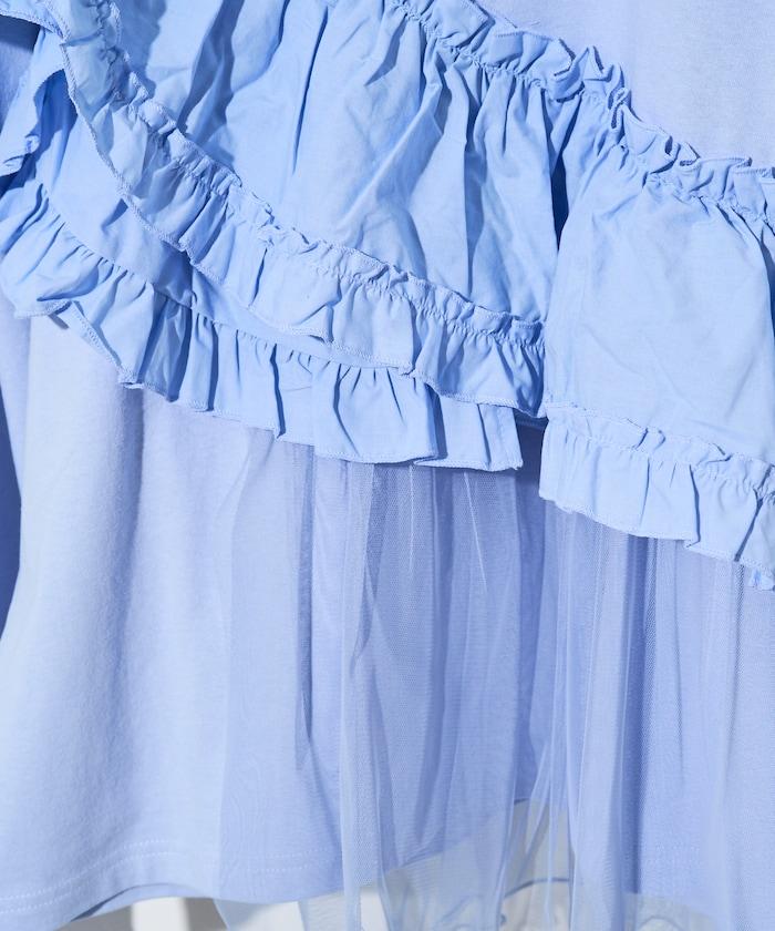 褶邊蕾絲拼接長袖T恤