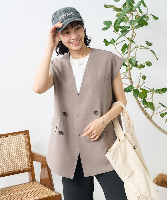 接觸冷感/UV 亞麻觸感 雙層背心<套裝搭配適用>