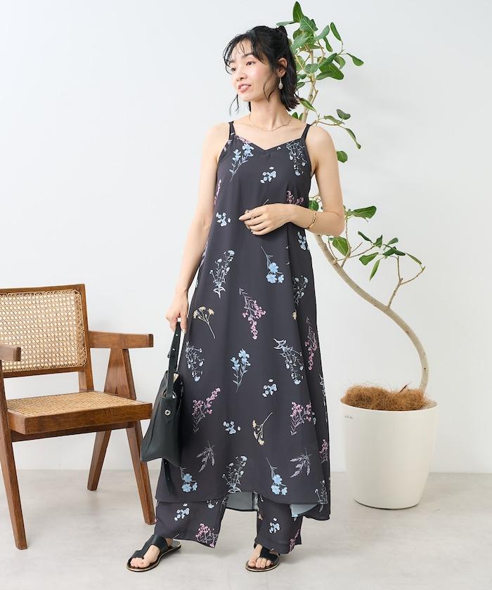 大花印花吊帶連衣裙