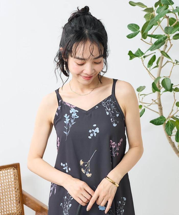 大花印花吊帶連衣裙