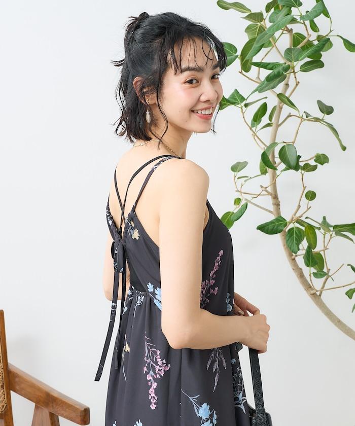 大花印花吊帶連衣裙
