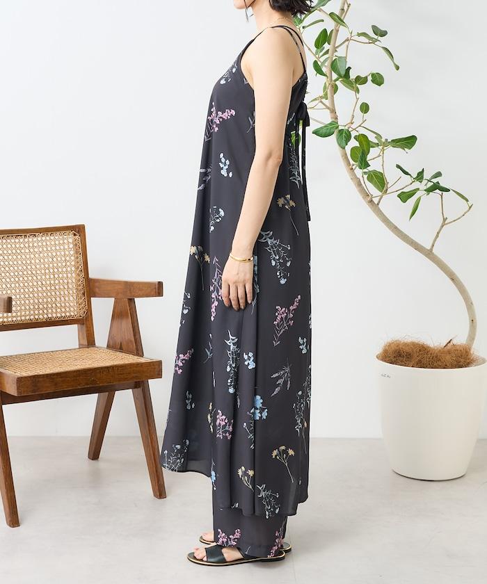 大花印花吊帶連衣裙