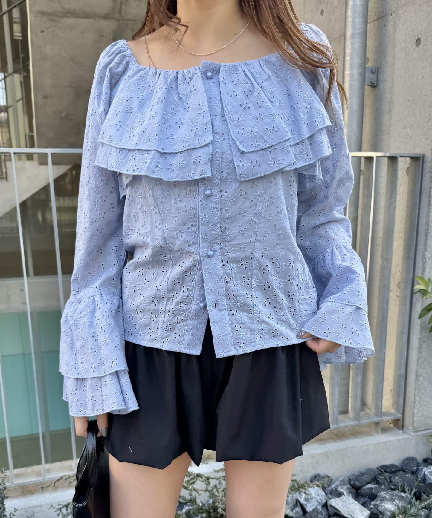 棉質蕾絲荷葉邊襯衫