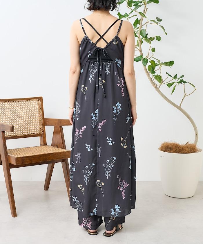 大花印花吊帶連衣裙