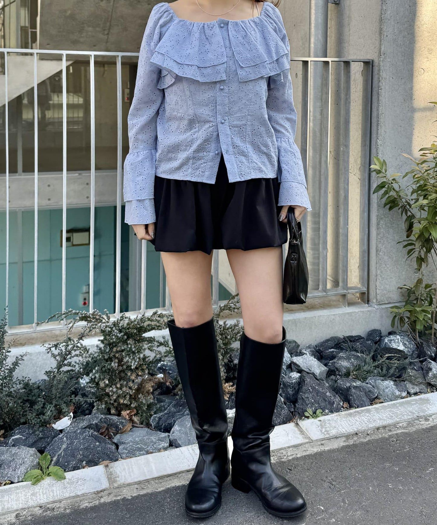 棉質蕾絲荷葉邊襯衫