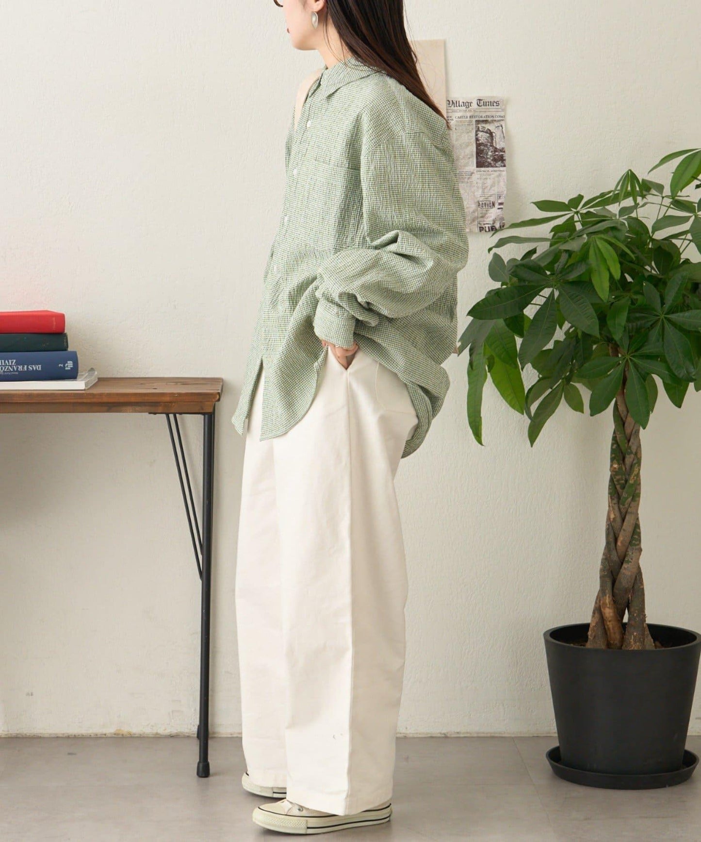 【男女通用】寬鬆剪裁透視足球格紋襯衫