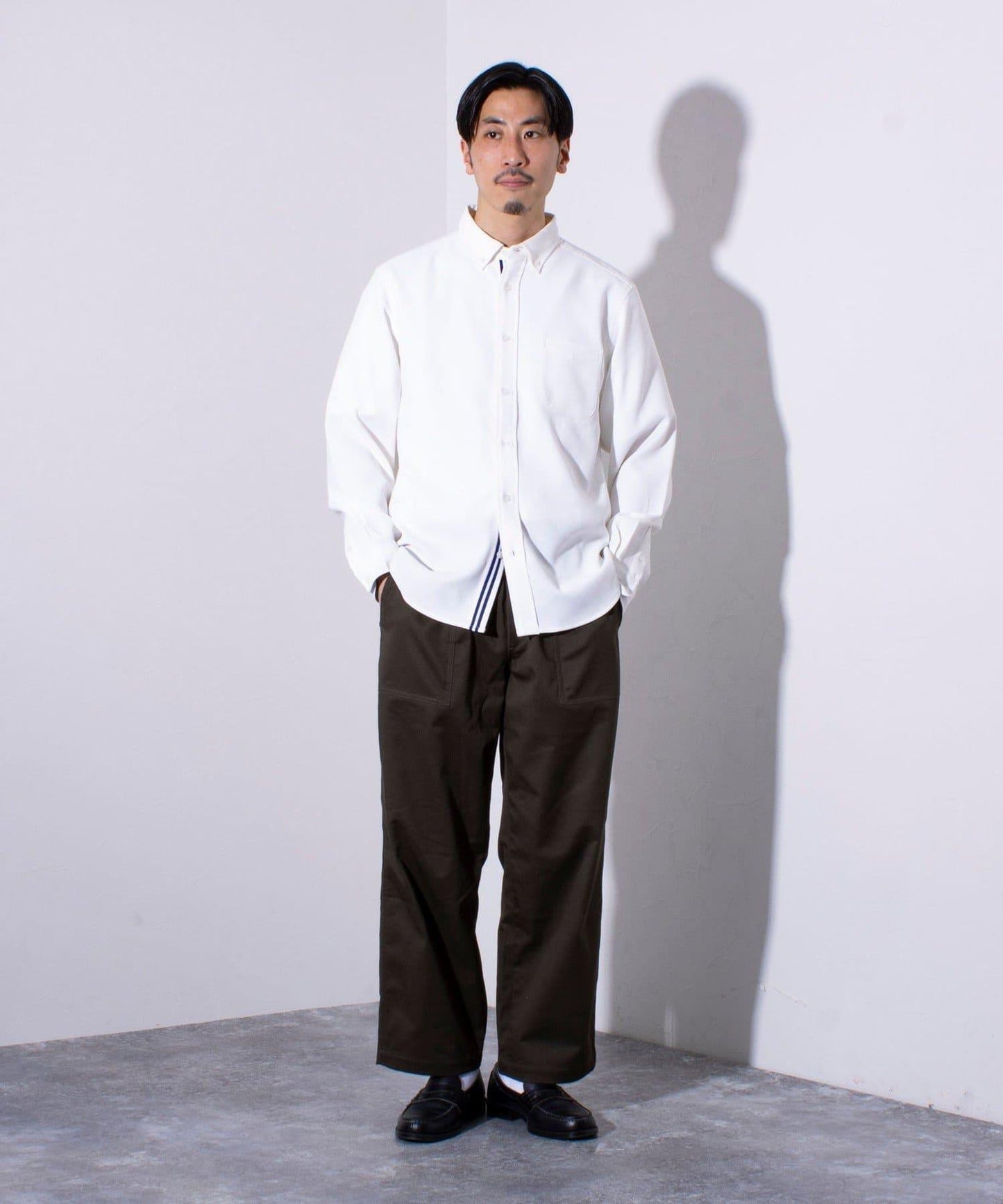 【GLOSTER/格洛斯特】針織條紋 鹿皮紋 領釦襯衫