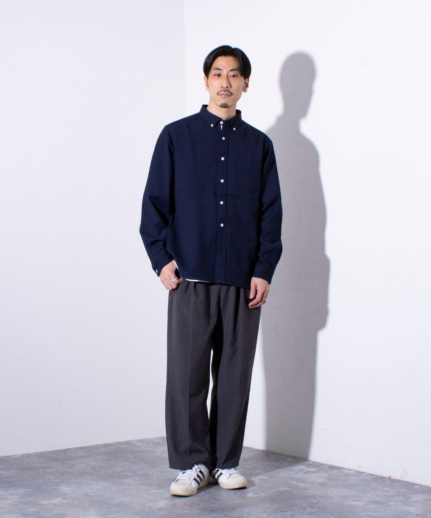 【GLOSTER/格洛斯特】針織條紋 鹿皮紋 領釦襯衫