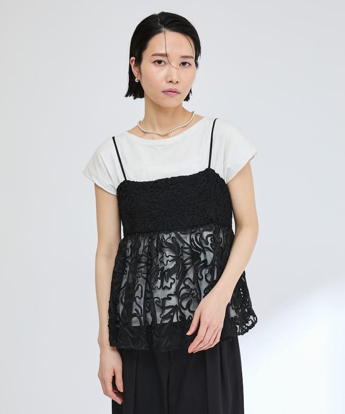 刺繡蕾絲網紗吊帶背心上衣