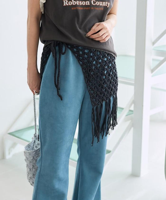 流蘇圖案編織卷邊裙