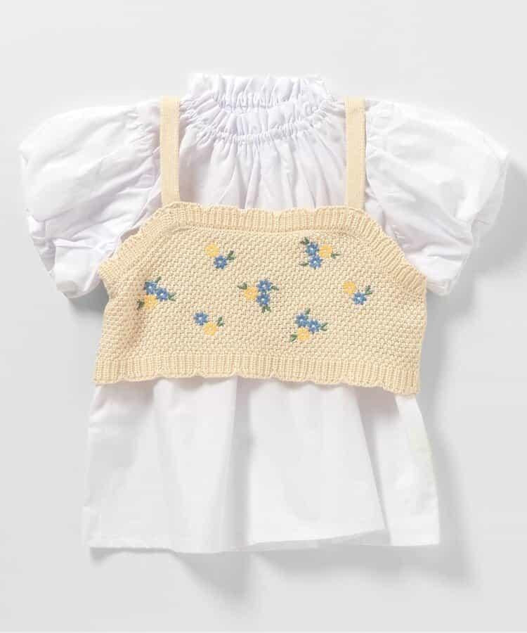 花朵刺繡針織背心&長款上衣套裝