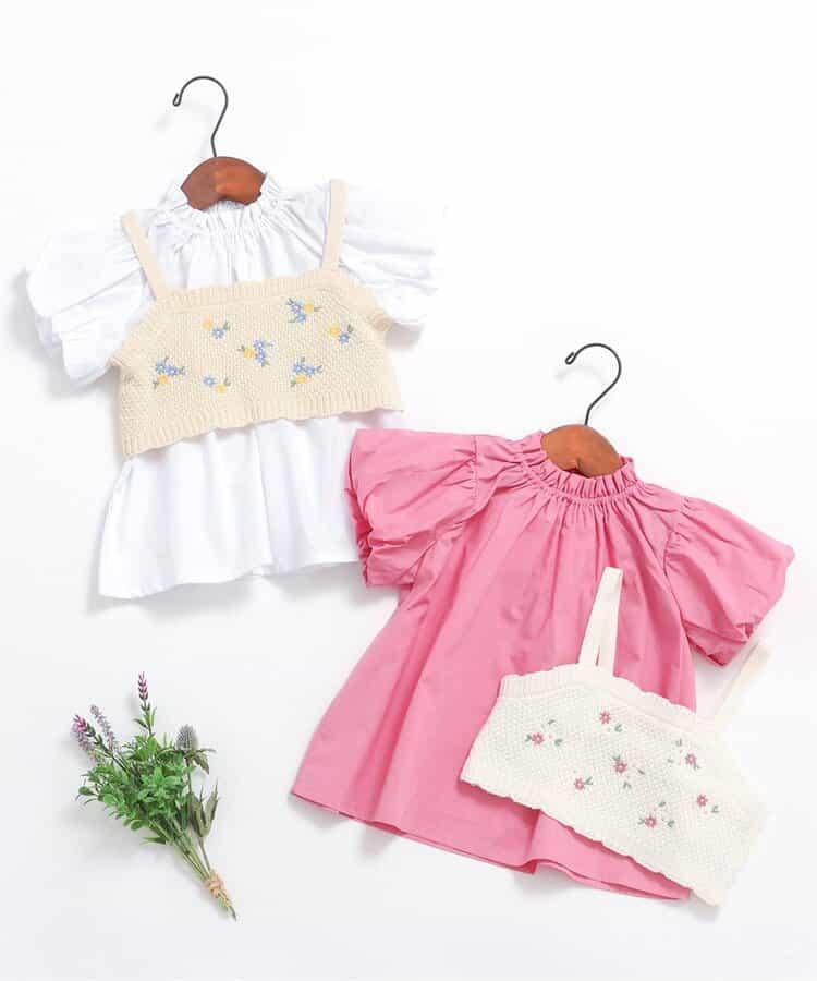 花朵刺繡針織背心&長款上衣套裝