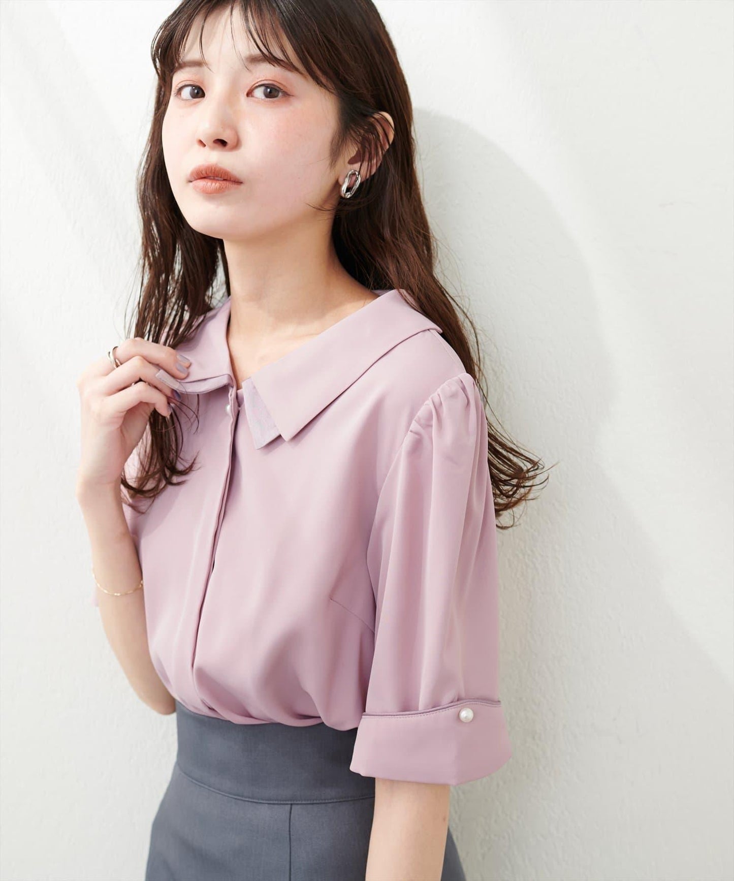 osono配色重疊領三角袖口襯衫