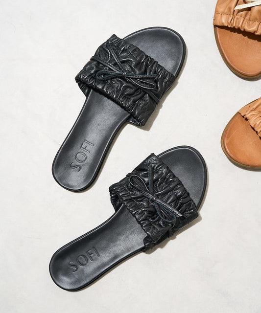 皮革褶皺蝴蝶結涼鞋