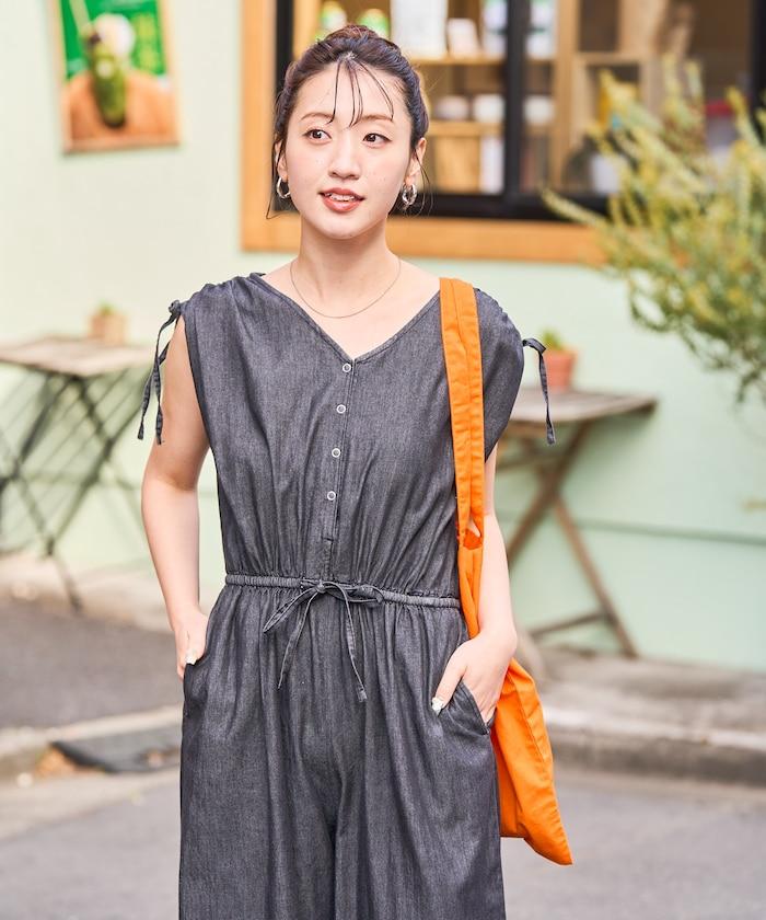 人造纖維牛仔布袖帶連體褲
