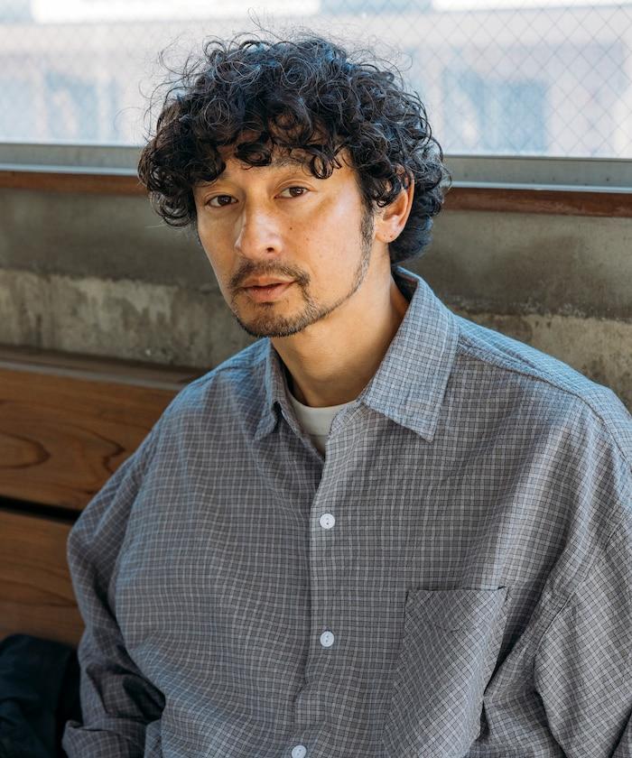 普通顏色 長袖格子襯衫 褶皺加工