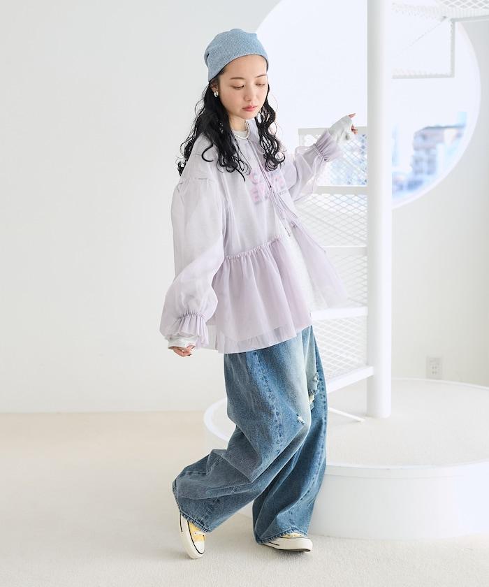 【套裝商品】蕾絲疊層 印花長袖T-shirt