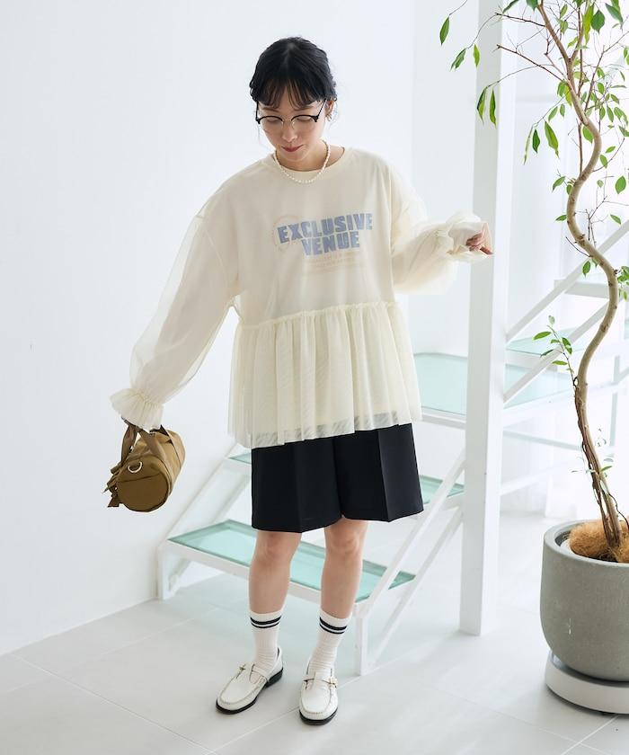 【套裝商品】蕾絲疊層 印花長袖T-shirt