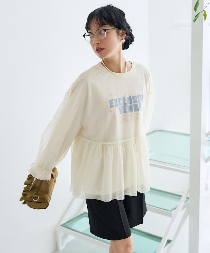 【套裝商品】蕾絲疊層 印花長袖T-shirt