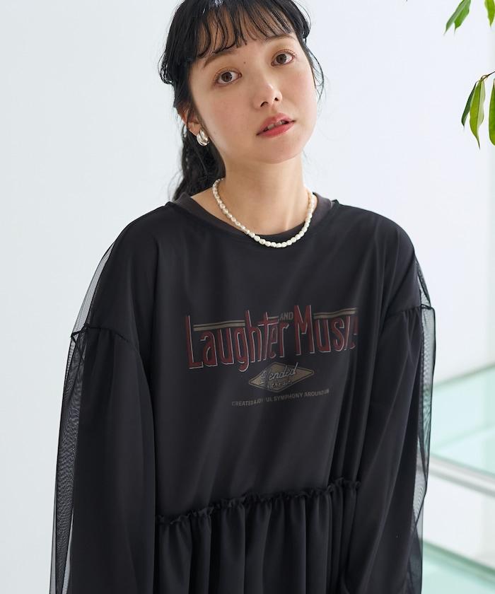 【套裝商品】蕾絲疊層 印花長袖T-shirt